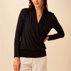 Amour Vert Black Draped Women's Blouse Criss Cross Baby Doll Women's Sizw XS